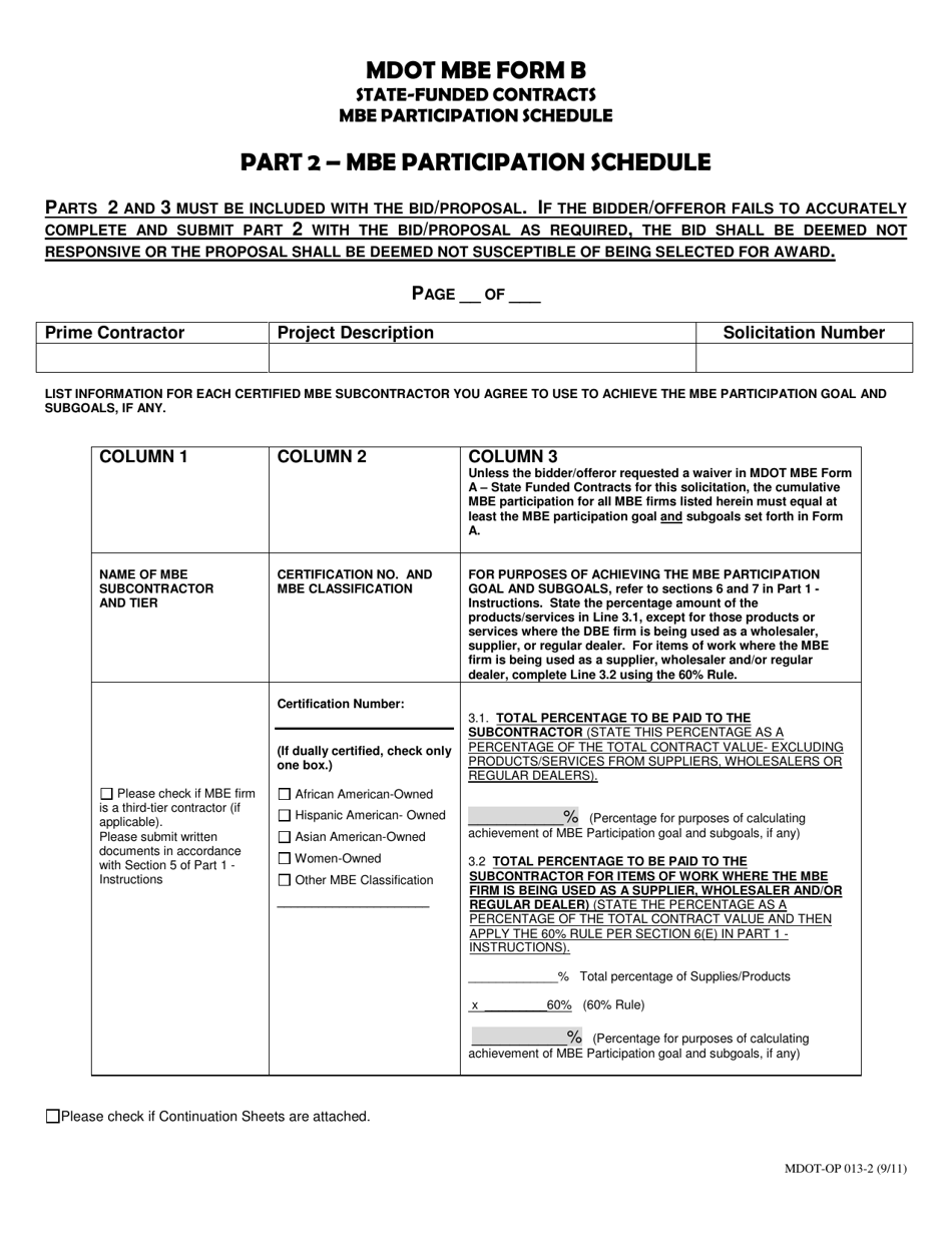 MDOT MBE Form B State-Funded Contracts - Mbe Participation Schedule - Maryland, Page 3