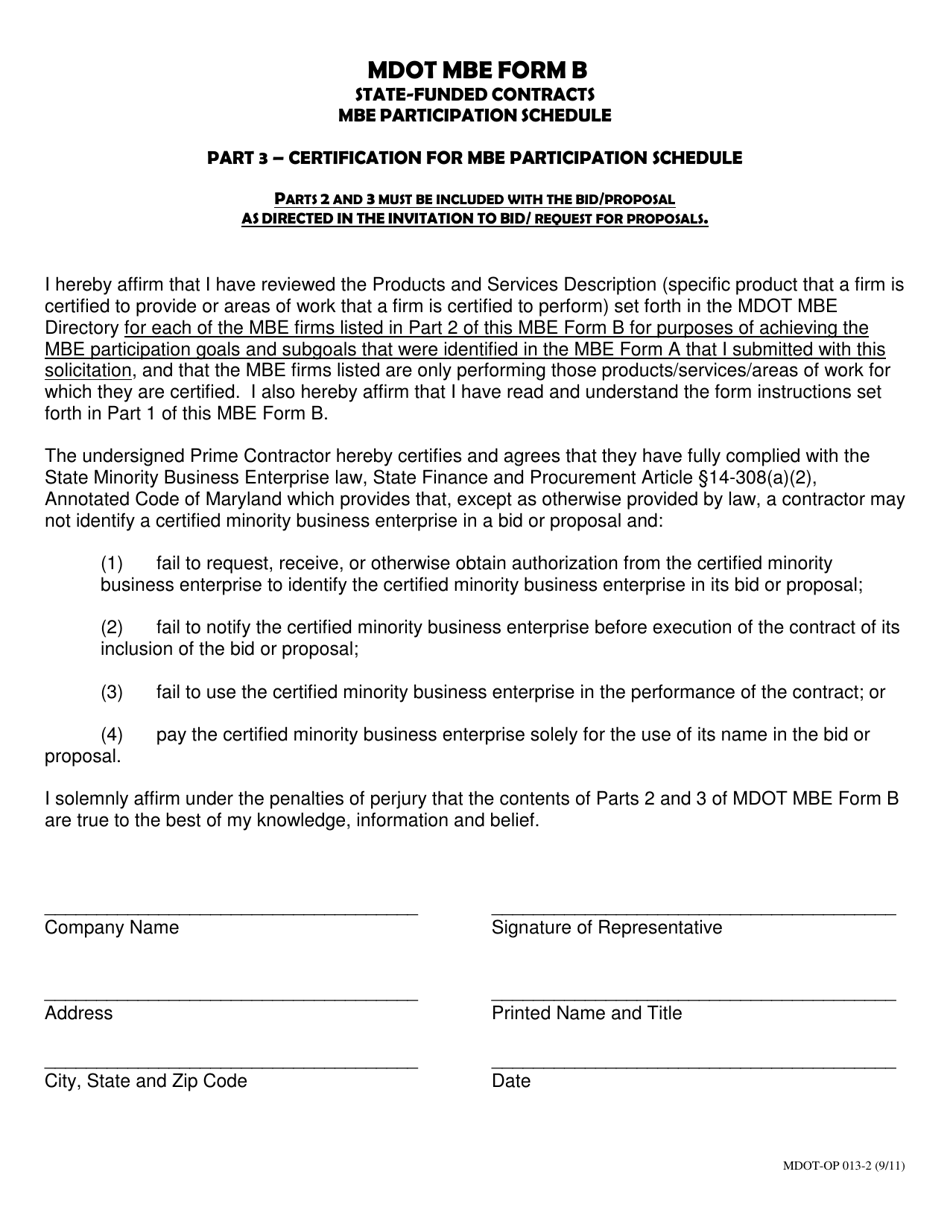 MDOT MBE Form B State-Funded Contracts - Mbe Participation Schedule - Maryland, Page 5