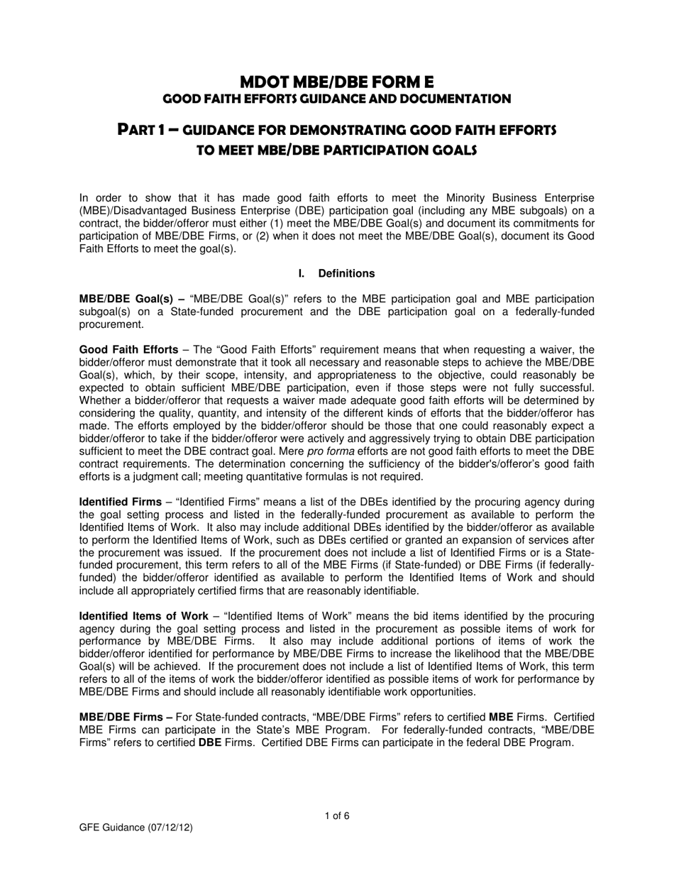 MBE/DBE Form E (GFE Form E) Fill Out, Sign Online and Download