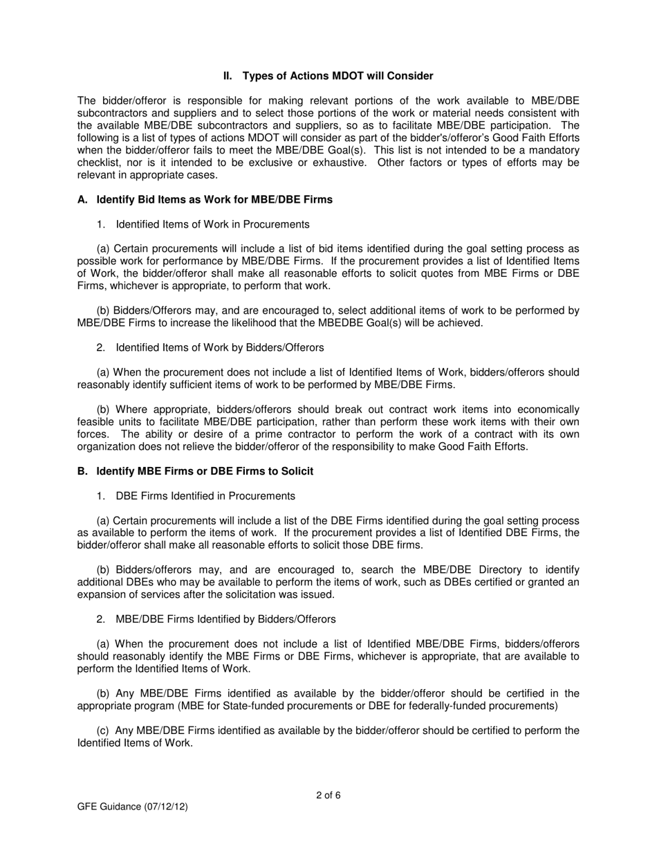 MBE / DBE Form E (GFE Form E) Good Faith Efforts Guidance and Documentation - Maryland, Page 2