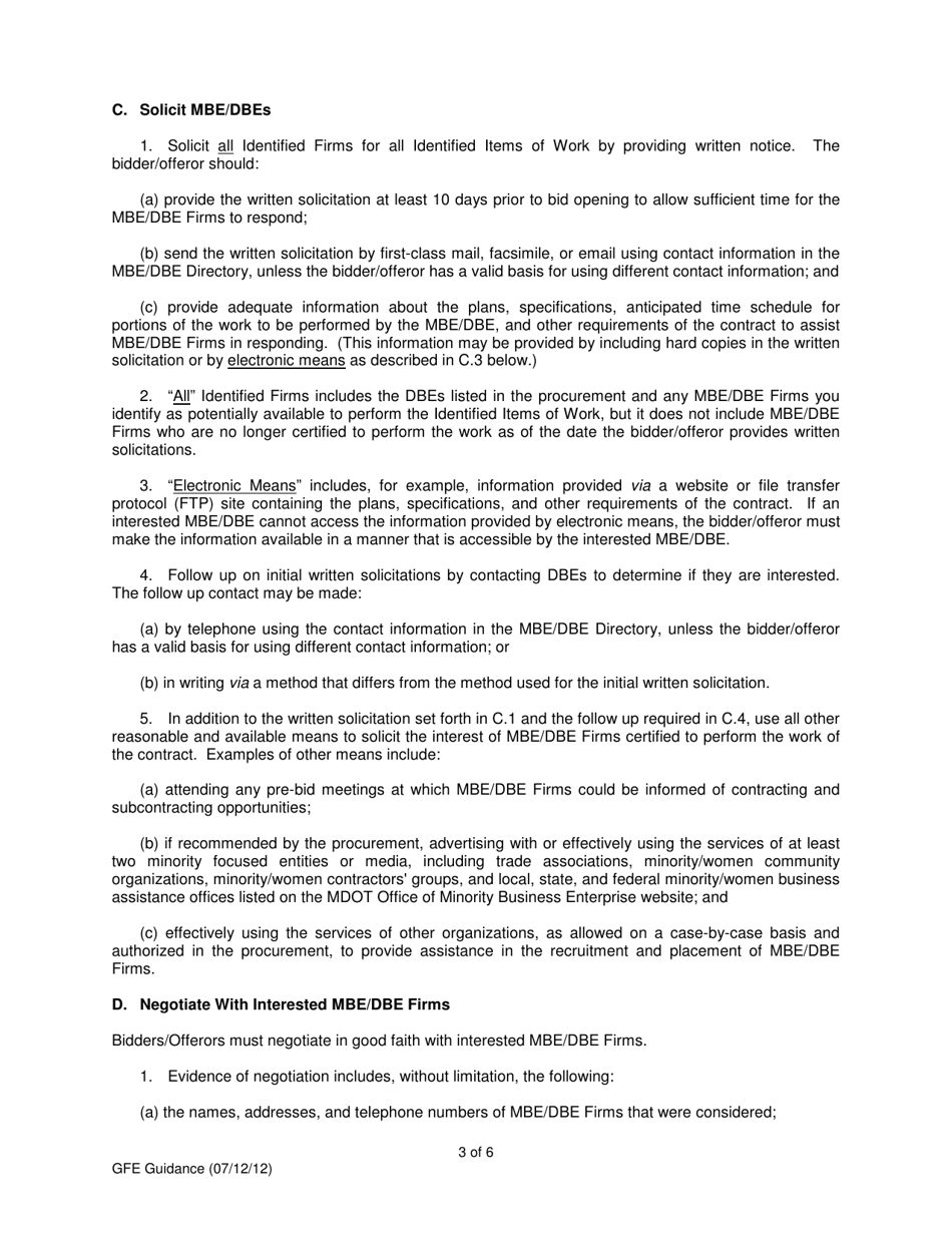MBE / DBE Form E (GFE Form E) Good Faith Efforts Guidance and Documentation - Maryland, Page 3