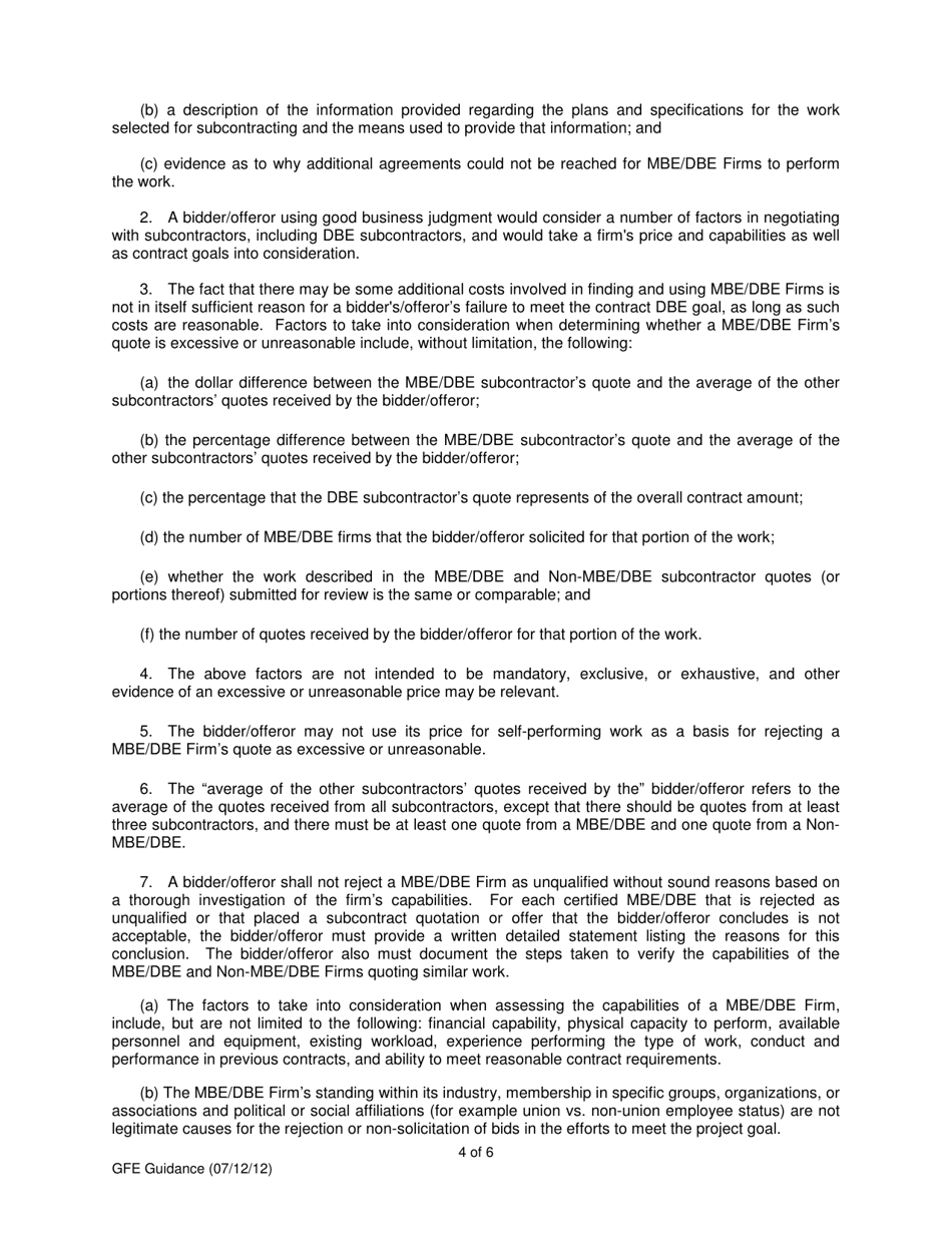 MBE / DBE Form E (GFE Form E) Good Faith Efforts Guidance and Documentation - Maryland, Page 4