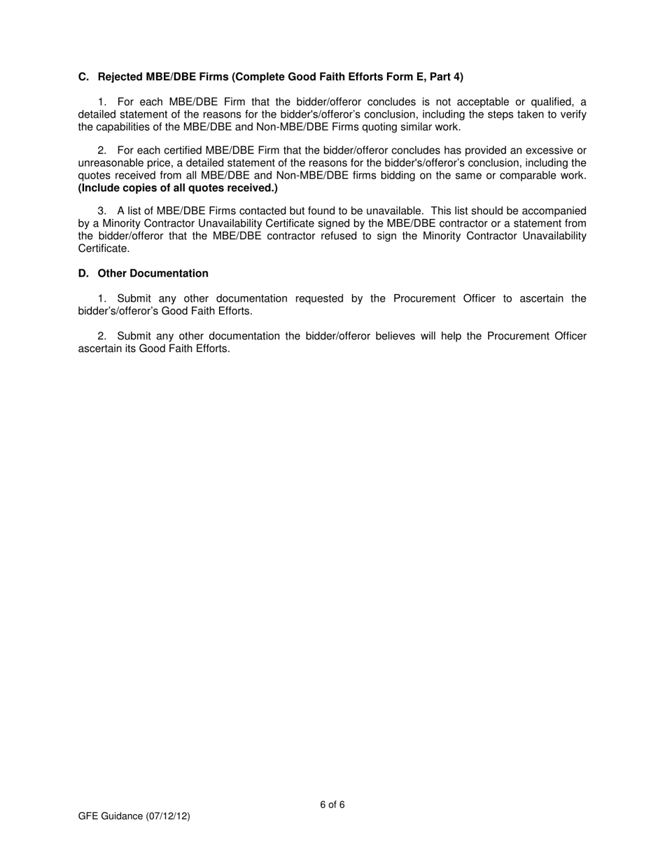 MBE / DBE Form E (GFE Form E) Good Faith Efforts Guidance and Documentation - Maryland, Page 6