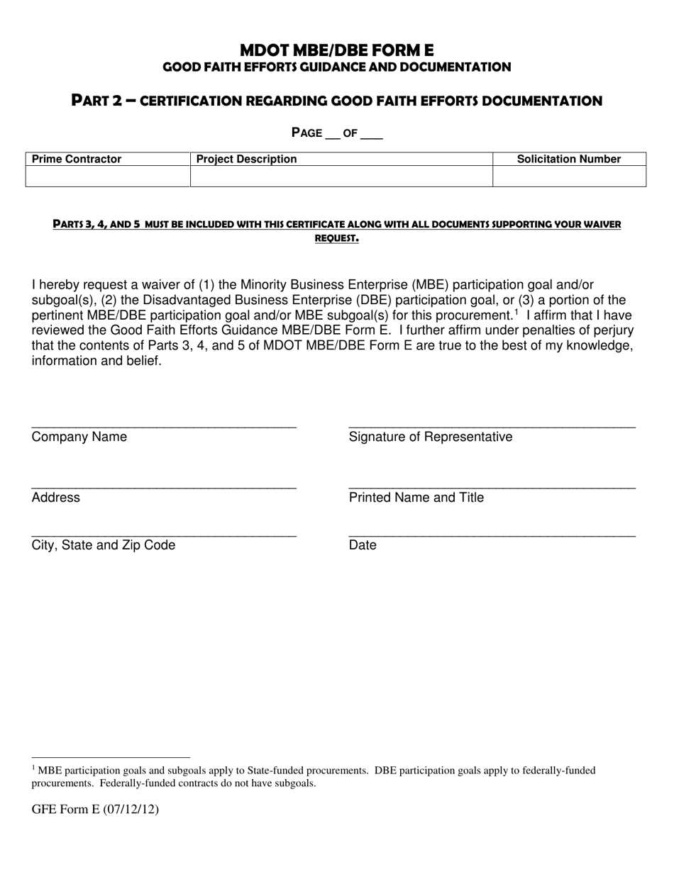MBE / DBE Form E (GFE Form E) Good Faith Efforts Guidance and Documentation - Maryland, Page 7