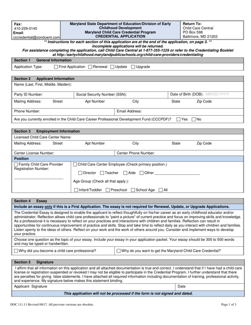 Form DOC.111.11  Printable Pdf