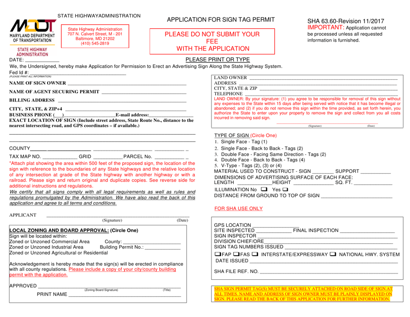 Application for Sign Tag Permit - Maryland