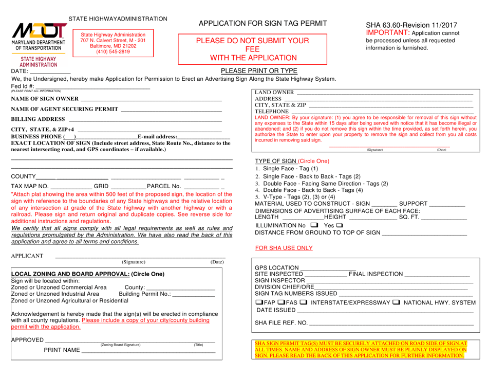 Maryland Application for Sign Tag Permit Fill Out, Sign Online and