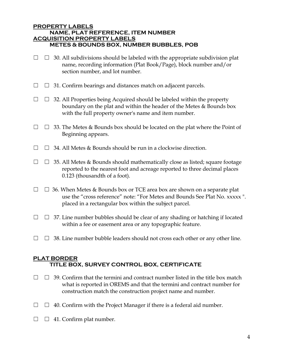 Drafters Checklist for Mdot Sha Plat Submissions - Maryland, Page 4