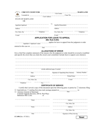 Document preview: Form CC-098 Application for Leave to Appeal - Maryland