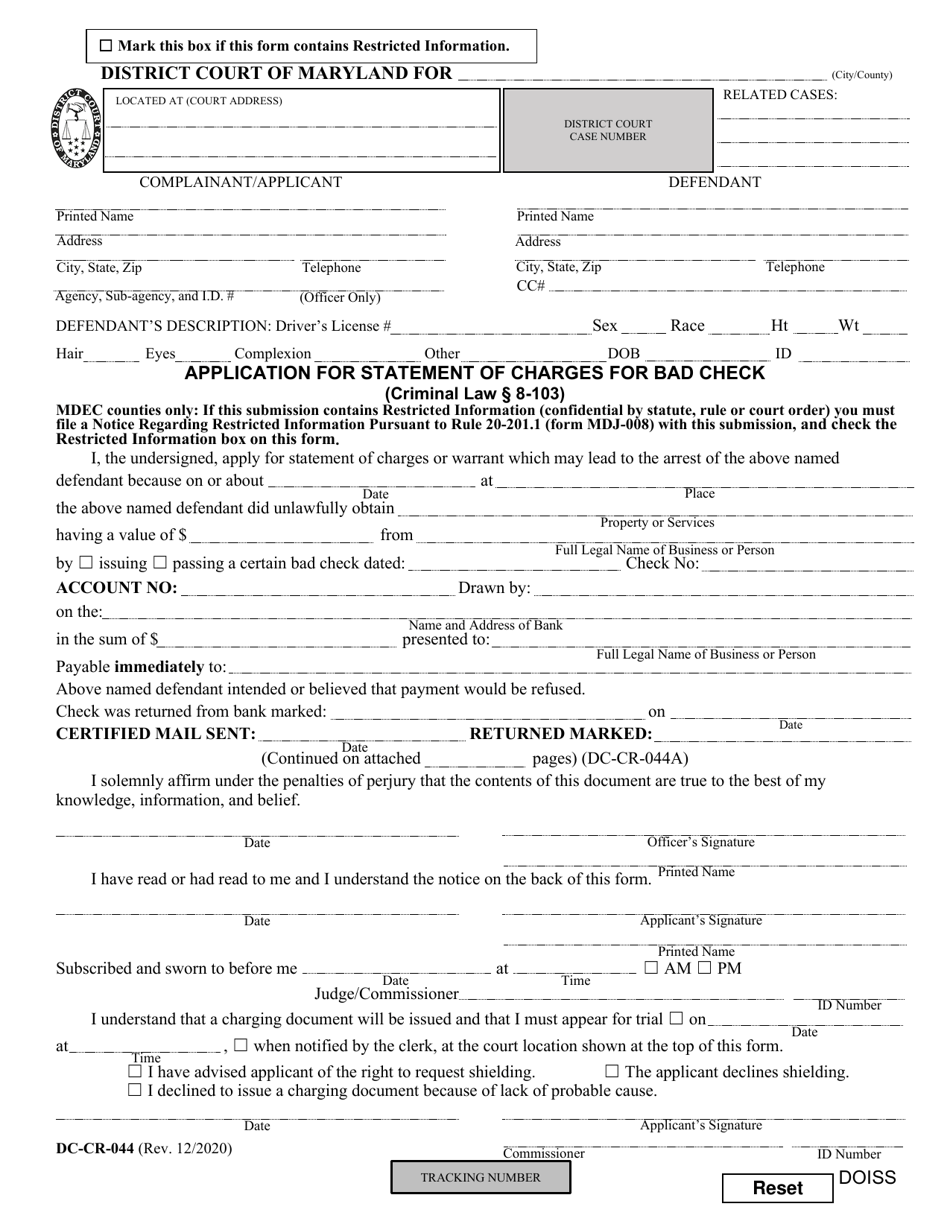Form DCCR044 Fill Out, Sign Online and Download Fillable PDF