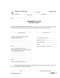 Document preview: Form CC-CV-070 Assignment of Claim - Maryland