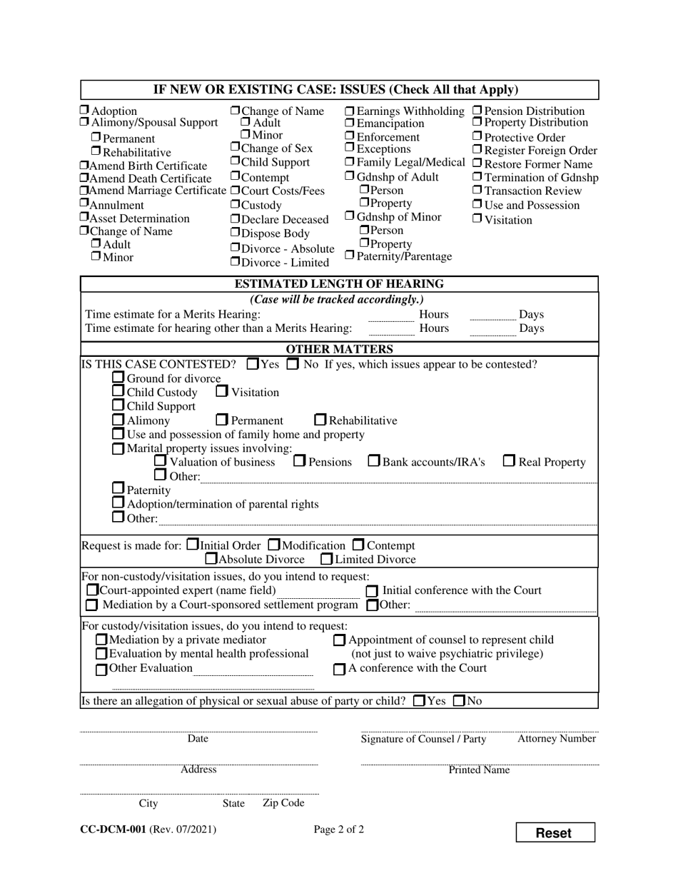 Form CC-DCM-001 - Fill Out, Sign Online and Download Fillable PDF ...