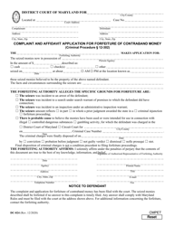 Document preview: Form DC-024 Complaint and Affidavit Application for Forfeiture of Contraband Money - Maryland