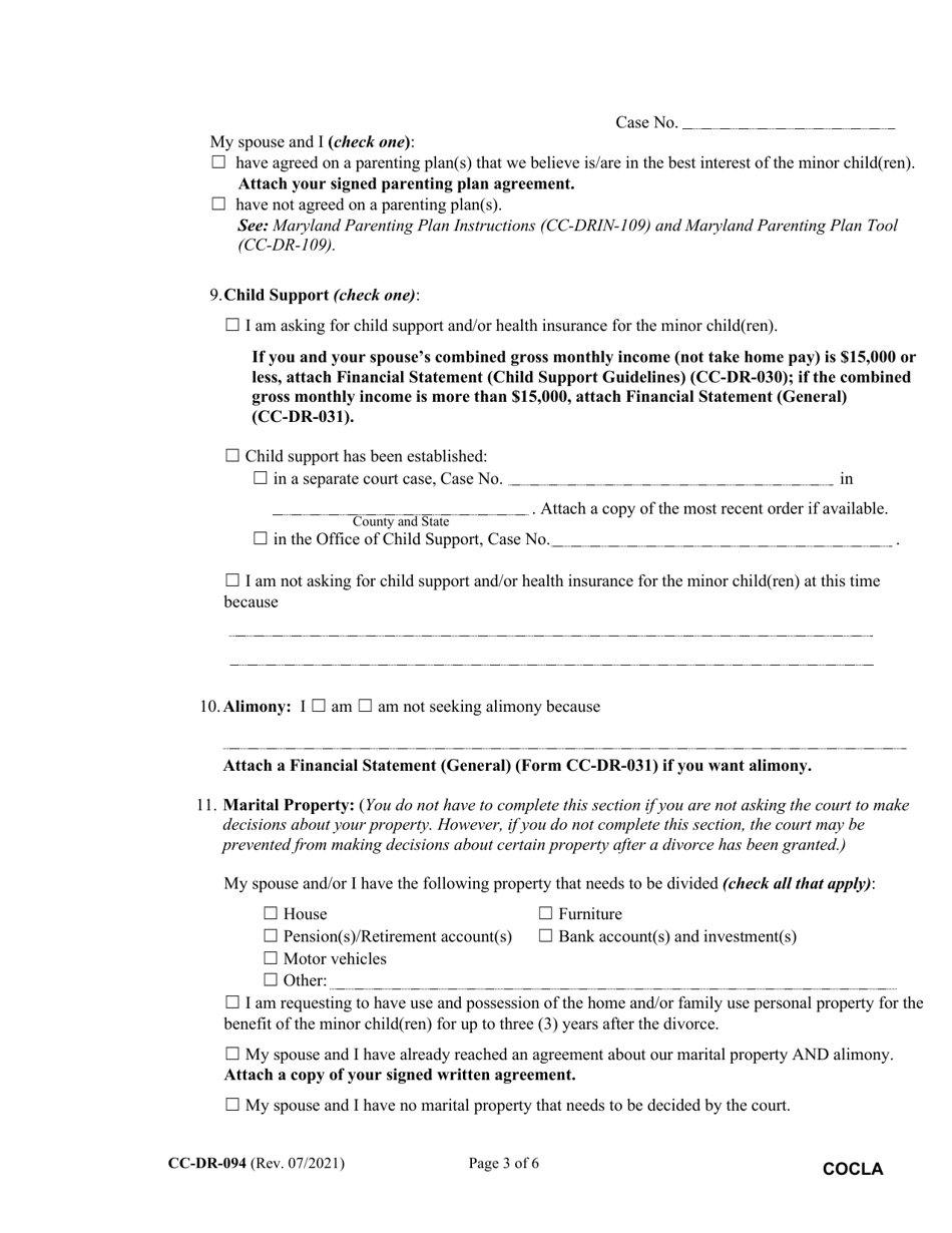 Form CC-DR-094 Counter-Complaint for Absolute Divorce - Maryland, Page 3