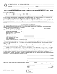Document preview: Form DC-CV-094 Declaration of Trust of Real Estate to Secure Performance of a Bail Bond - Maryland