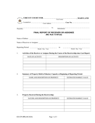 Document preview: Form CC-CV-076 Final Report of Receiver or Assignee - Maryland