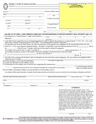 Form DC-CV-082MH Failure to Pay Rent - Park Owner&#039;s Complaint for Repossession of Rented Property Real Property 8a-1701 - Maryland, Page 2