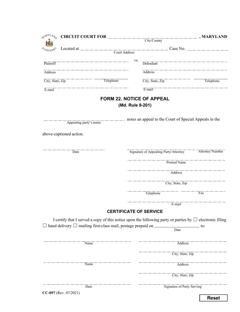 Form 22 (CC-097)  Printable Pdf