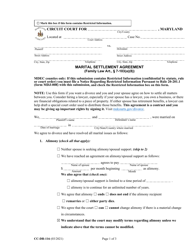 Form CC-DR-116 Marital Settlement Agreement - Maryland