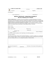 Document preview: Form CC-GN-022 Medical Certificate - Cessation of Disability - Maryland