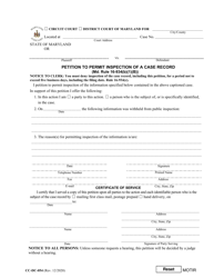 Document preview: Form CC-DC-054 Motion to Permit Inspection of a Case Record - Maryland