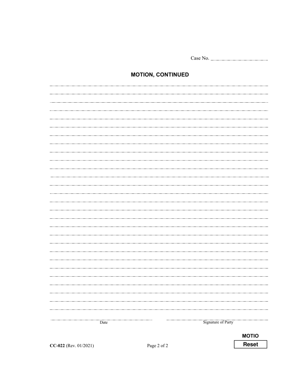 Form CC-022 Motion (Md. Rule 2-311) - Maryland, Page 2