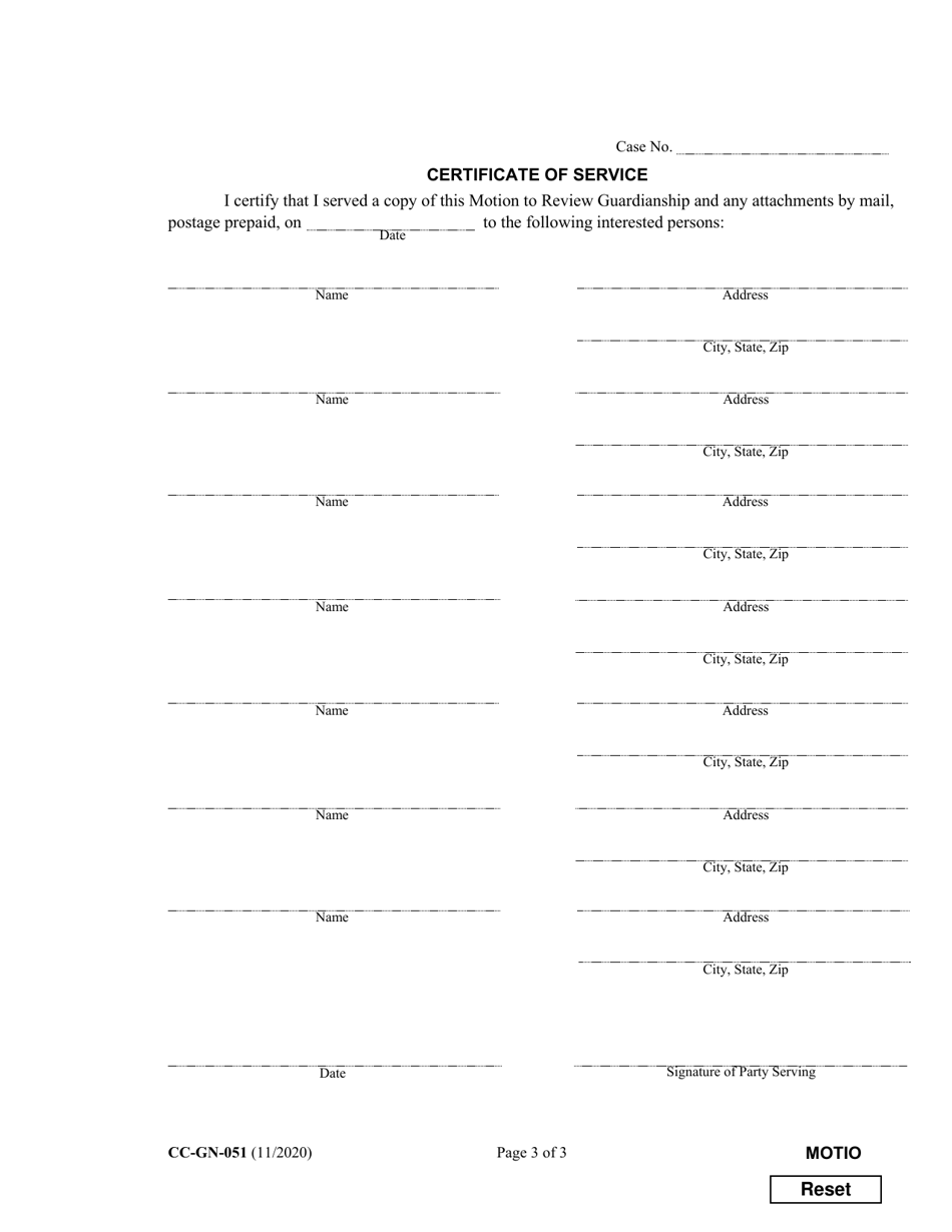 Form CC-GN-051 Motion to Review Guardianship - Maryland, Page 3