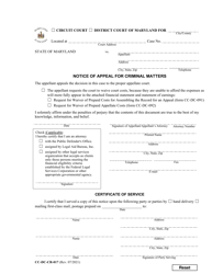 Document preview: Form CC-DC-CR-017 Notice of Appeal for Criminal Matters - Maryland