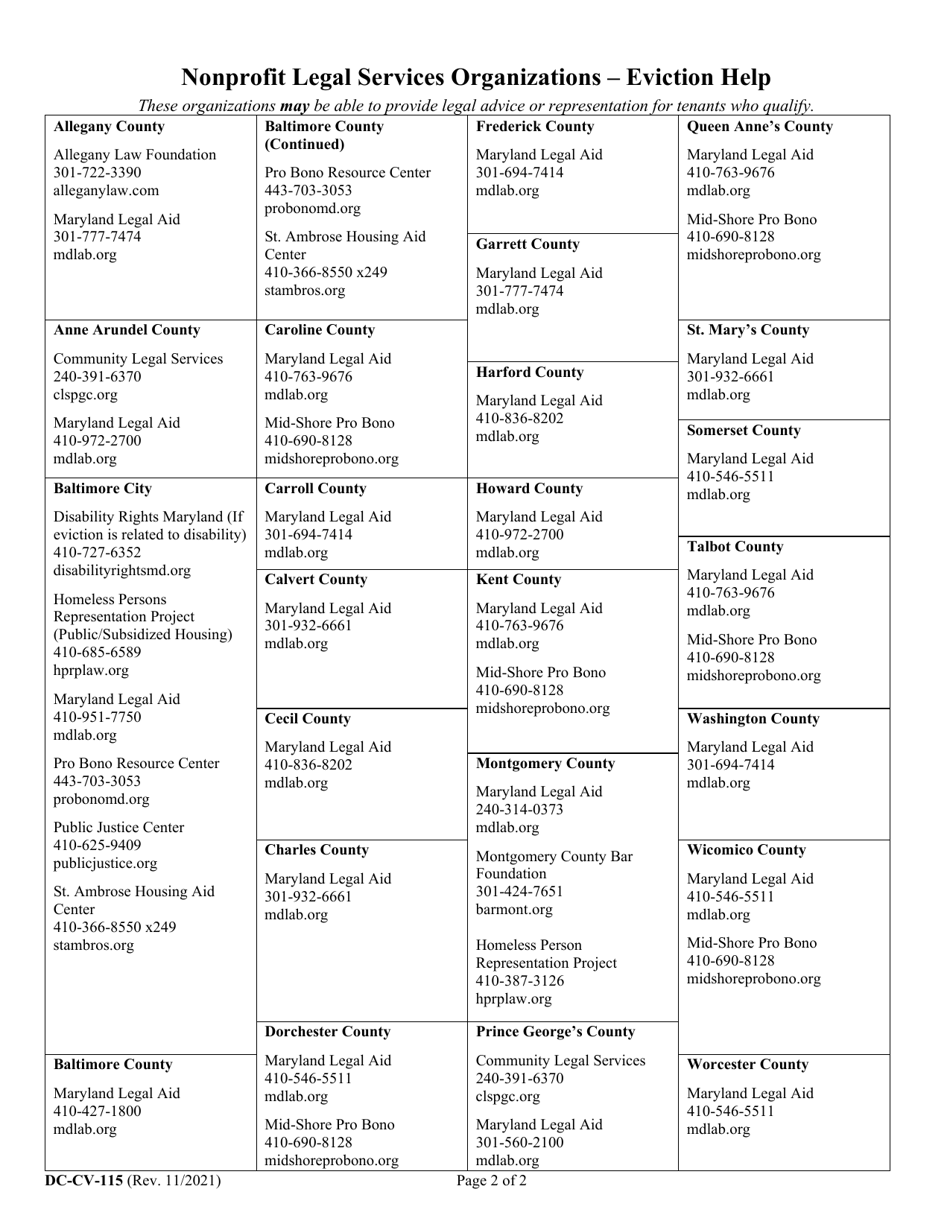 Form DC-CV-115 Notice of Intent to File a Complaint for Summary Ejectment (Failure to Pay Rent) - Maryland, Page 2