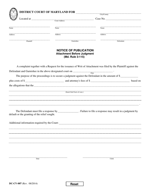 Form DC-CV-007 Notice of Publication - Maryland