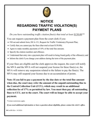 Document preview: Form DCA-133 Notice Regarding Traffic Violation(S) Installment Payment Plans - Maryland