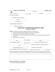 Document preview: Form CC-DR-115 Objection to Petition for Change of Name - Maryland