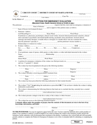 Document preview: Form CC-DC-013 Petition for Emergency Evaluation - Maryland
