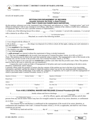 Document preview: Form CC-DC-CR-072C Petition for Expungement of Records Acquittal, Dismissal, Not Guilty, or Nolle Prosequi (Less Than 3 Years Has Passed Since Disposition) - Maryland