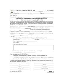 Form CC-GN-054 &quot;Petition to Transfer Guardianship to Maryland&quot; - Maryland