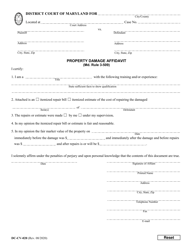 Document preview: Form DC-CV-020 Property Damage Affidavit - Maryland