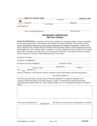 Document preview: Form CC-GN-019 Physician's Certificate - Maryland