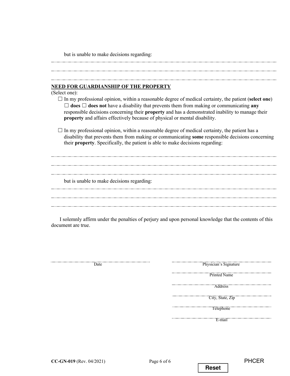 Form CC-GN-019 Physicians Certificate - Maryland, Page 6