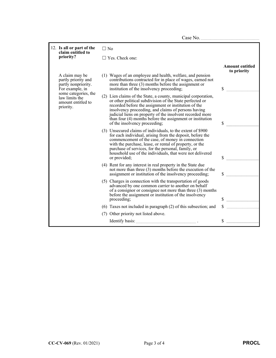 Form CC-CV-069 Proof of Claim - Maryland, Page 3