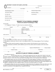 Document preview: Form DC-CV-015 Request to File Foreign Judgment - Maryland