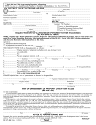 Form DC-CV-060 &quot;Request for Writ of Garnishment of Property Other Than Wages&quot; - Maryland