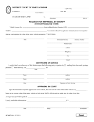 Document preview: Form DC-017 Request for Appraisal by Sheriff/Certificate of Service/Appraisal by Court - Maryland