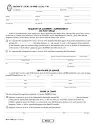 Form DC-CV-062 Request for Judgment - Garnishment - Maryland