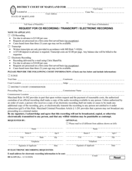 Document preview: Form DCA-119 Request for Cd Recording/Transcript/Electronic Recording - Maryland
