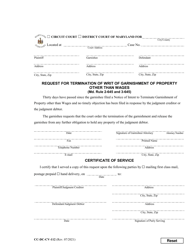 Document preview: Form CC-DC-CV-112 Request for Termination of Writ of Garnishment of Property Other Than Wages - Maryland