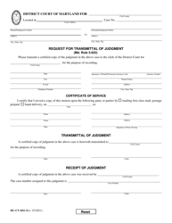 Document preview: Form DC-CV-034 Request for Transmittal of Judgment - Maryland
