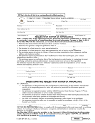 Document preview: Form CC-DC-DV-019 Request for Waiver of Appearance - Maryland