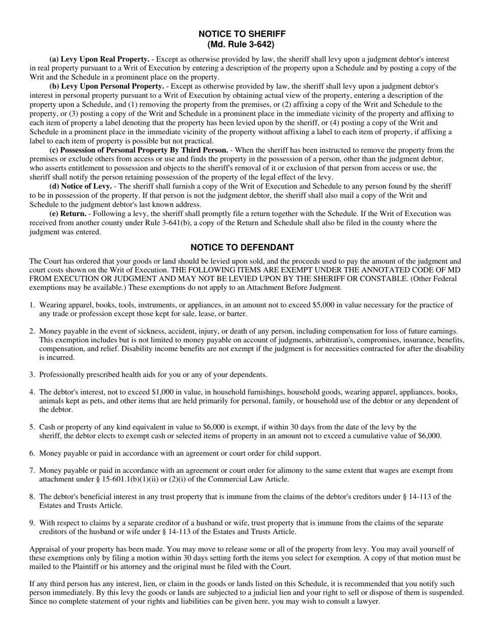 Form DC-CV-040 Request for Writ of Execution - Maryland, Page 2