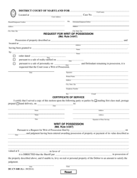 Document preview: Form DC-CV-048 Request for Writ of Possession - Maryland