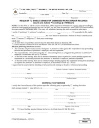 Document preview: Form CC-DC-PO-016A Request to Shield Denied or Dismissed Peace Order Records - Maryland